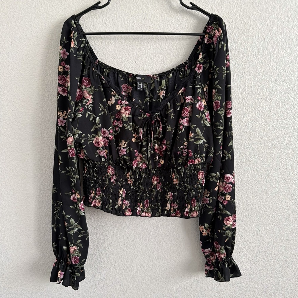 1X XL Floral Boho Off the Shoulder Top Blouse Puff Sleeve Peasant Lace Trim - Picture 11 of 15